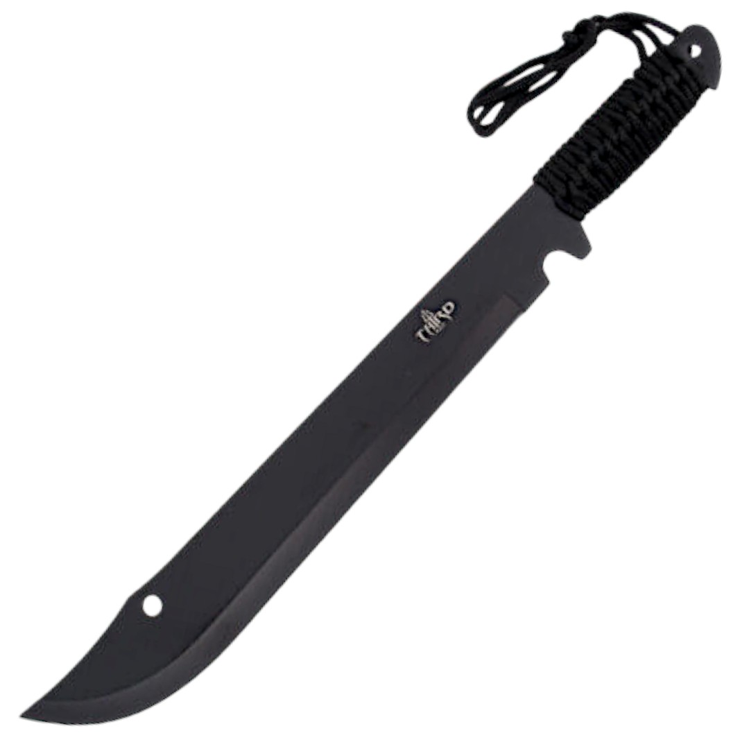 Machette avec lame noire de 39 cm et manche à cordes noires