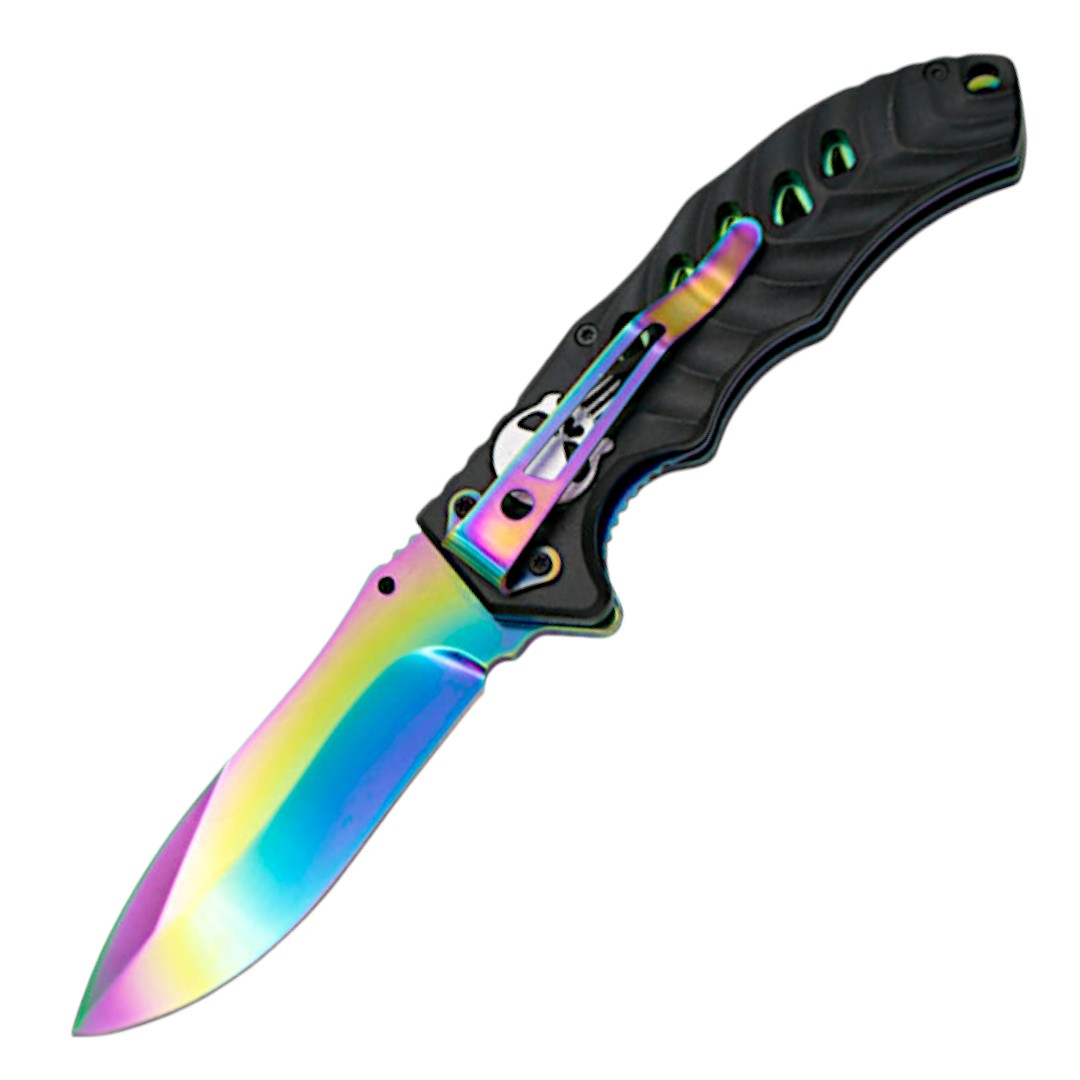 Tactical penknife with 9cm rainbow blade.