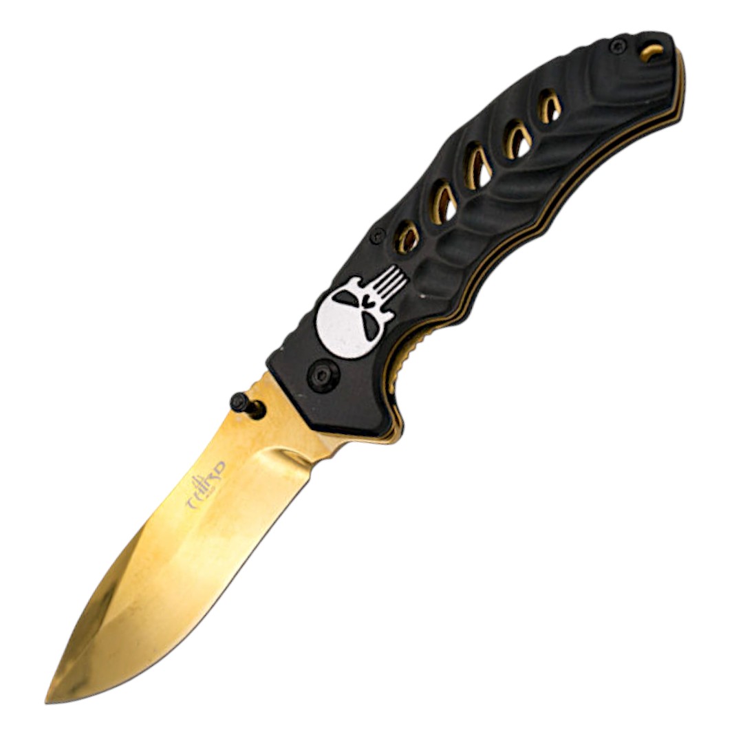 Tactical pocket knife with 9cm Third gold plated blade.