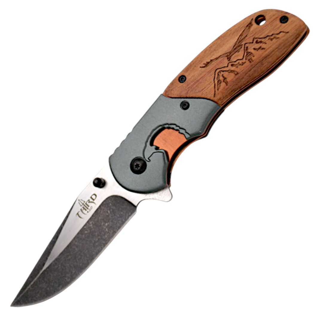 Coltello con manico in zebrano e silhouette di aquila Third