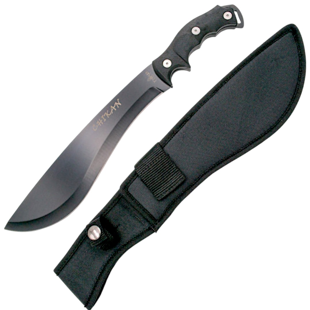 Chikan tactical knife with black finish steel blade and ABS handl...