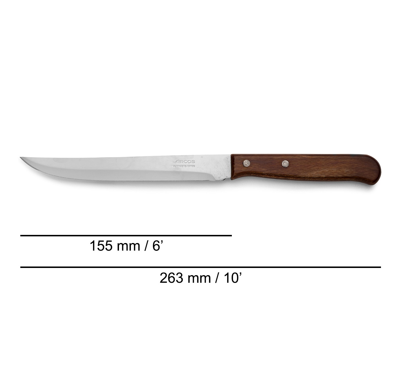 12 Arcos Latina series kitchen knives with wooden handles and 155 mm blades