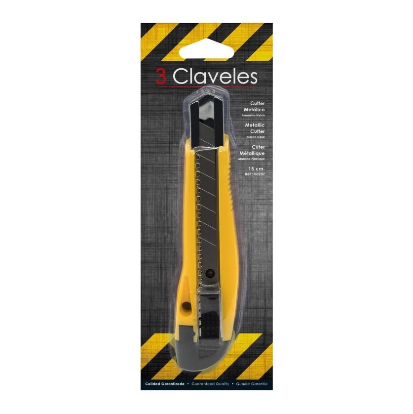 Cutter de 18 mm con mango de metal y nylon con cierre de seguridad 3 Claveles
