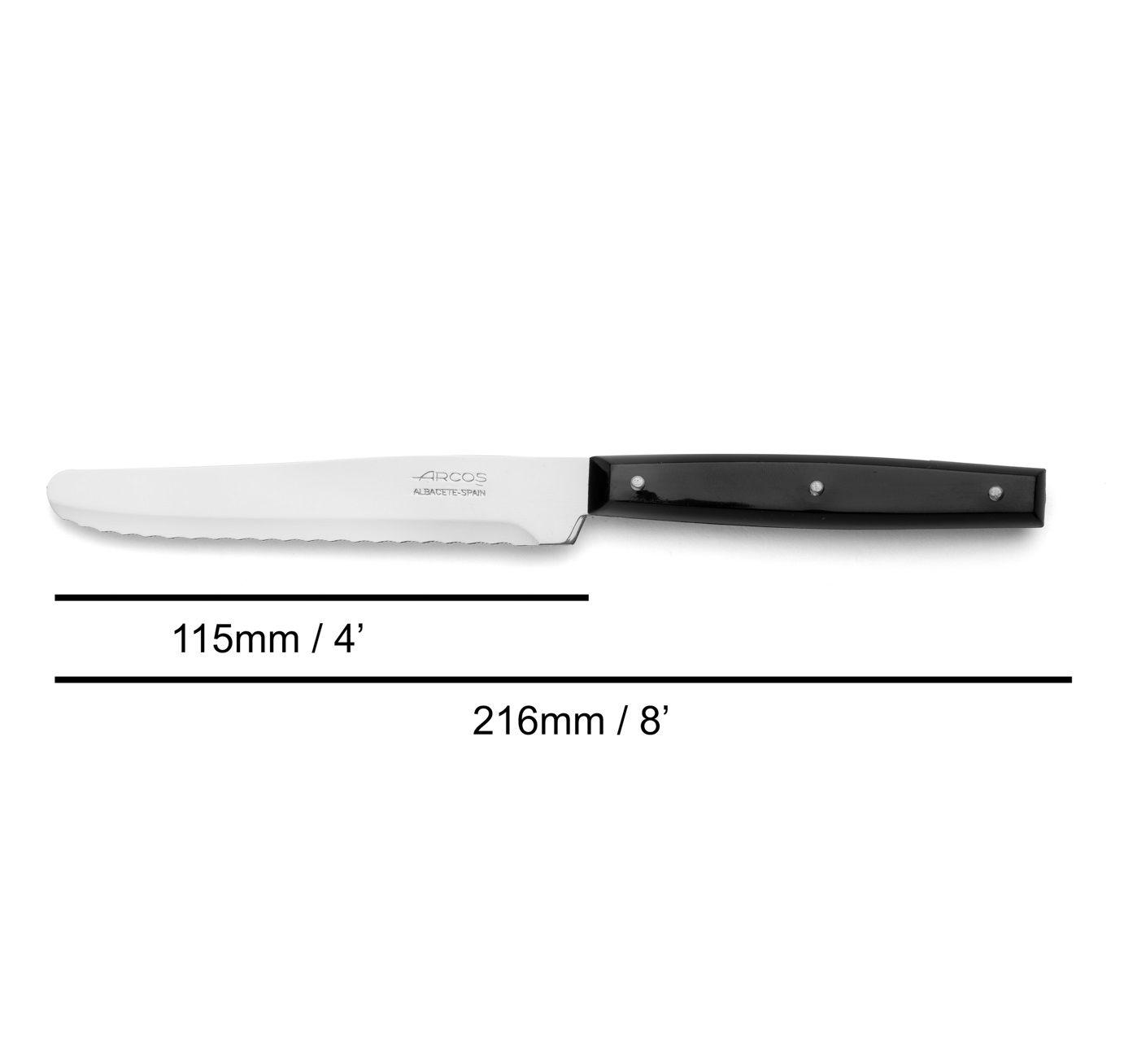 Cuchillo de mesa Arcos con mango de poliamida negro con hoja de 11.5 cm
