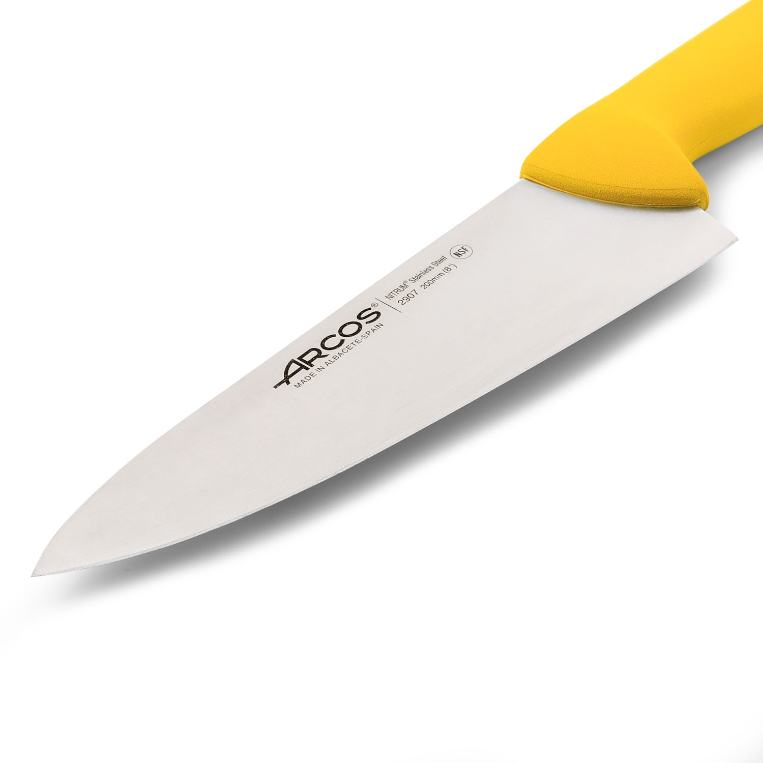 Wide chef's knife with a 20 cm blade and colorful plastic handle