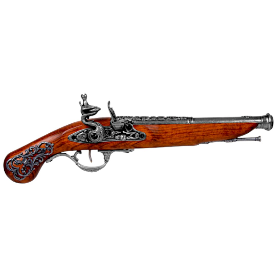 Pistola de chispa Inglaterra siglo XVIII fabricada de madera y me...