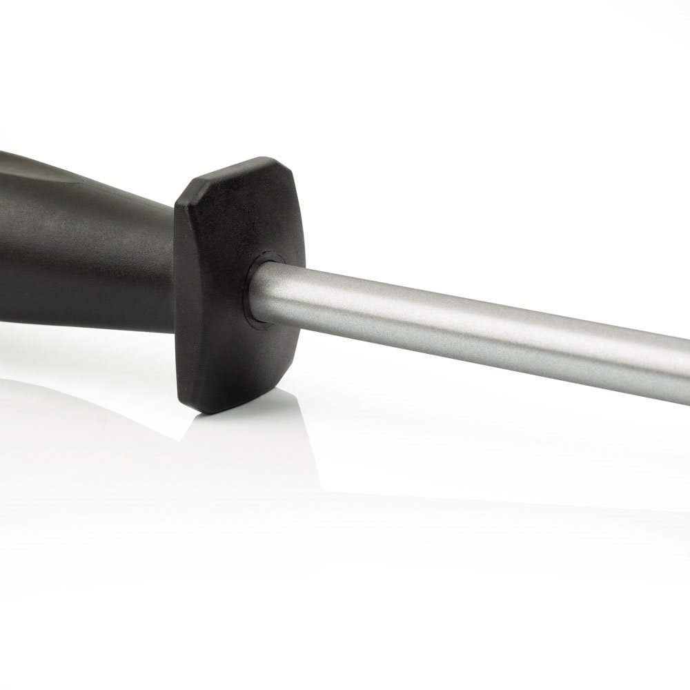 Chaira 230x10 mm con recubrimiento de diamante Arcos con mango de polipropileno negro y gancho