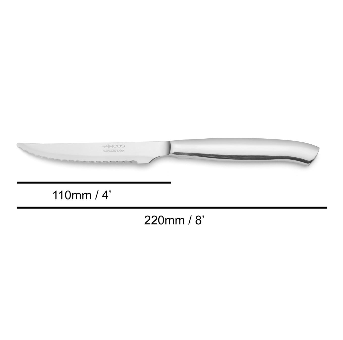 Arcos Monoblock-Steakmesserset aus Edelstahl, 4-teilig, mit Wellenschliff