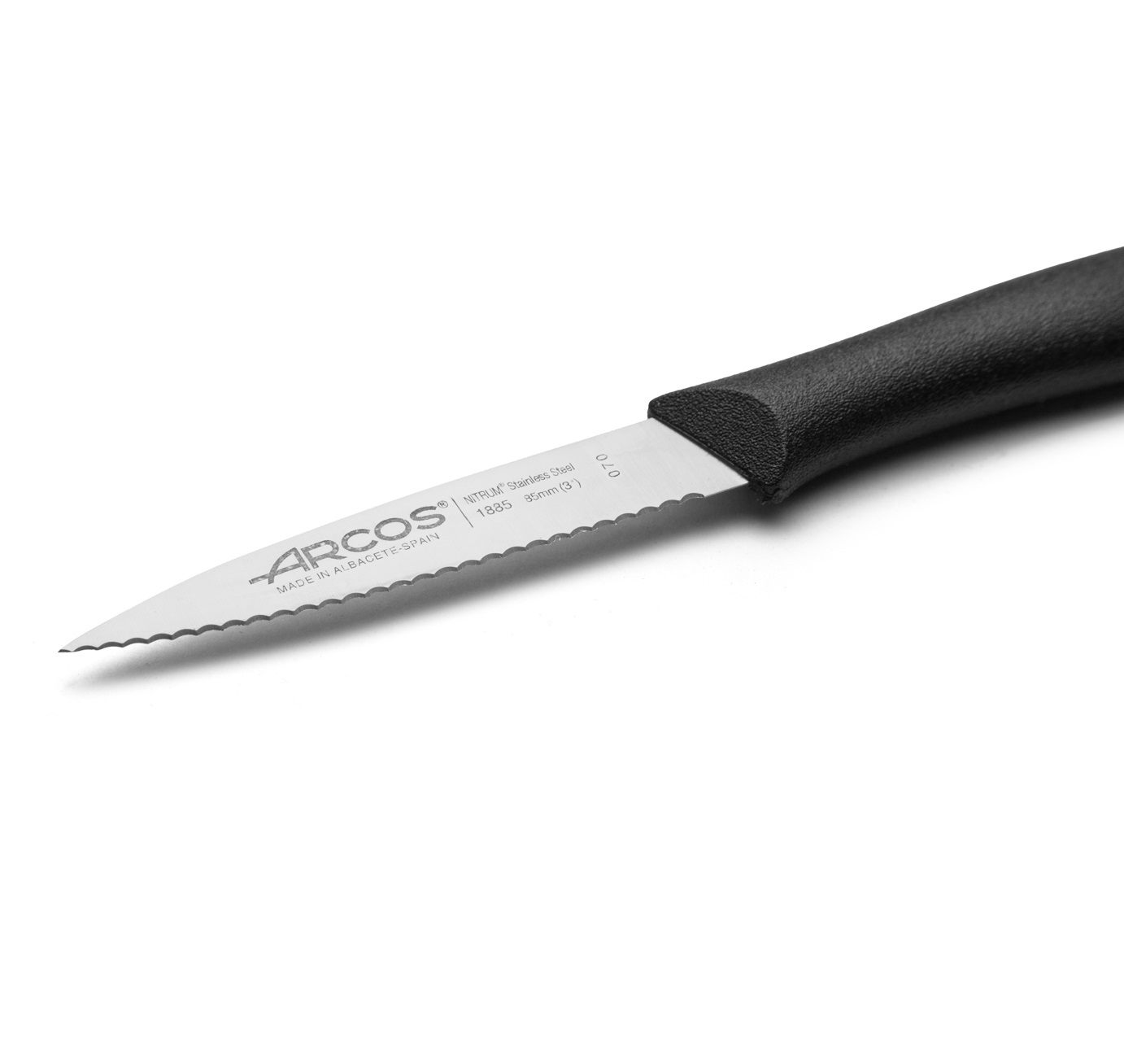 Arcos Nova paring knife with 85mm pointed and serrated blade, black polypropylene handle, 36 units