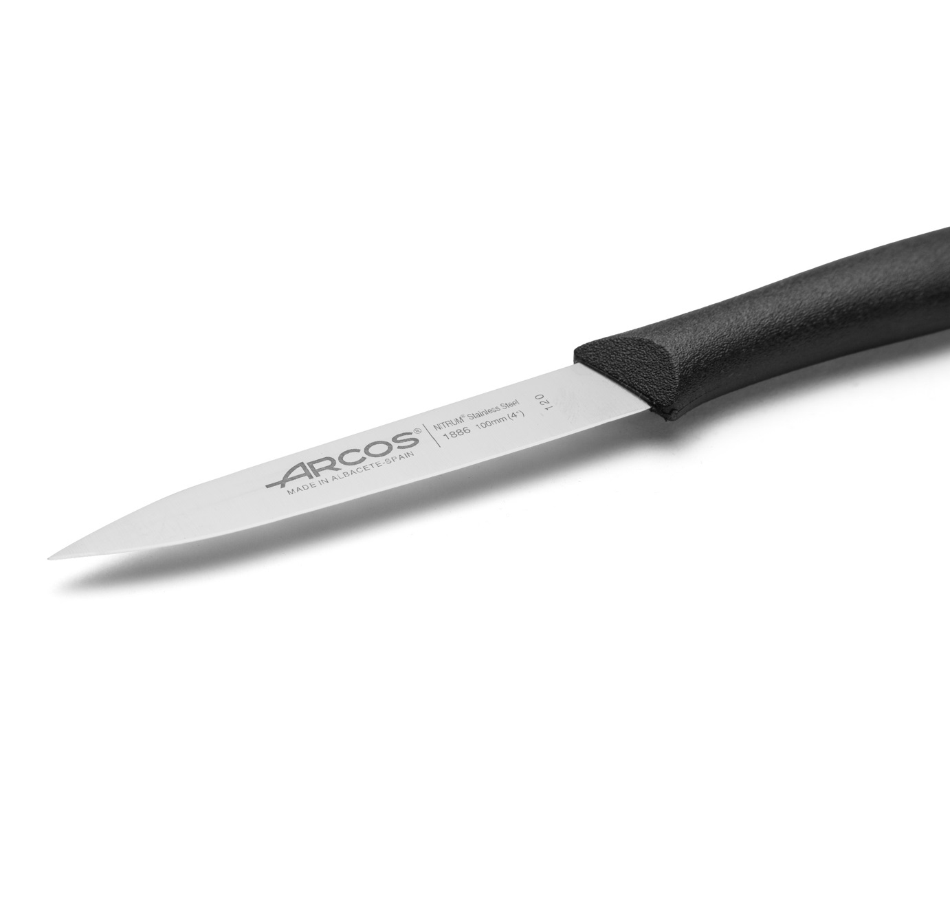 Arcos Nova set of 6 paring knives with 100mm pointed and serrated blade and black polypropylene handle