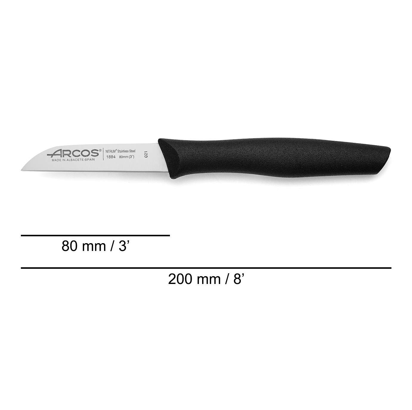 Set 2 cuchillos mondadores Arcos Nova 1 curvo con hoja de 60 mm y uno plano de 80 mm con mango polipropileno negro