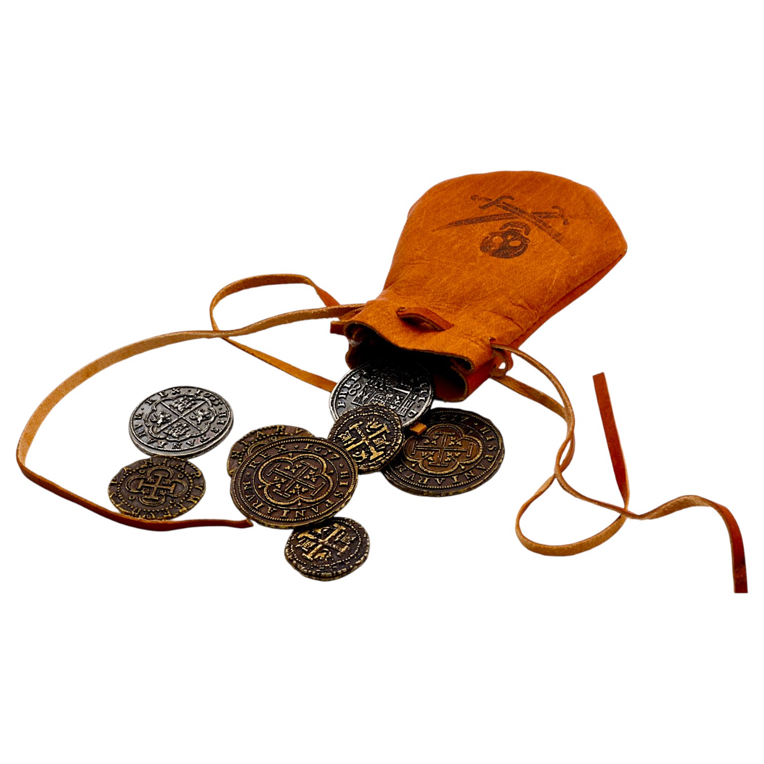 Bolsa de piel con 8 monedas