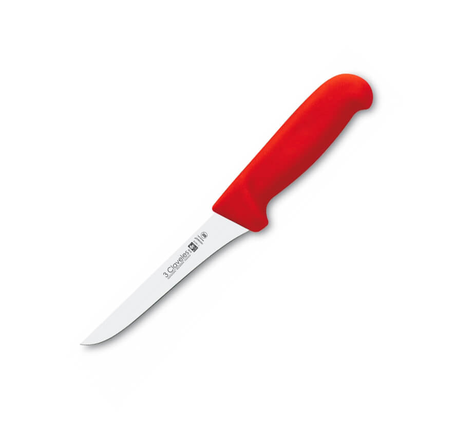 Cuchillo carnicero deshuesador de 13 cm de hoja con mango rojo