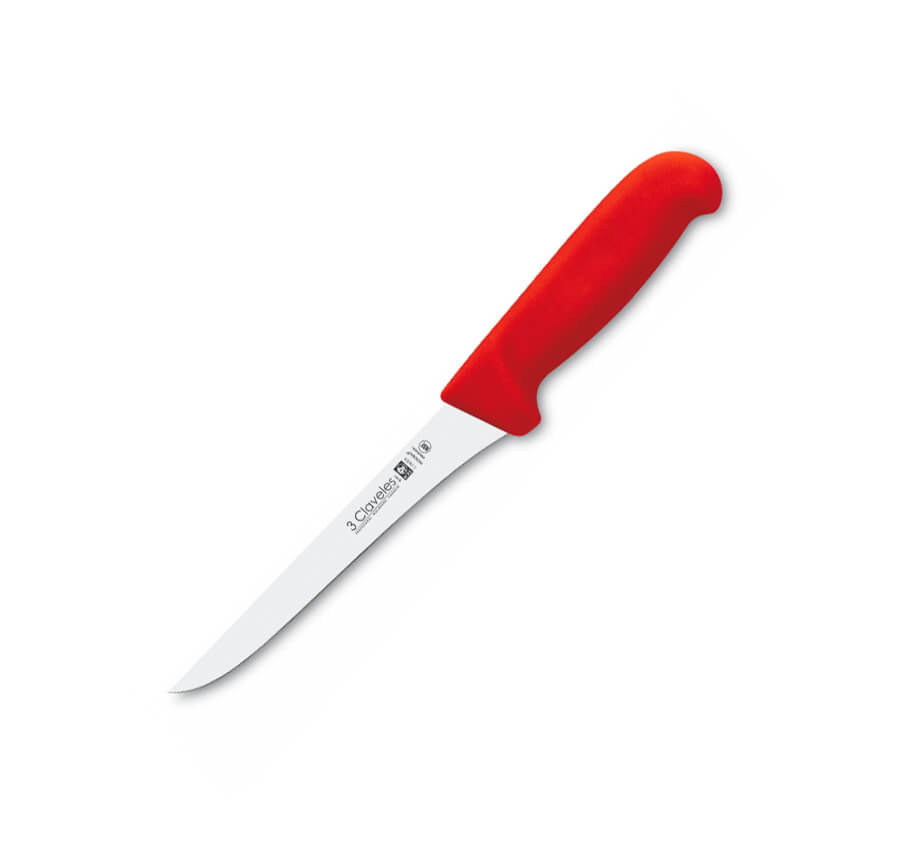 Cuchillo carnicero deshuesador de 15 cm de hoja con mango rojo