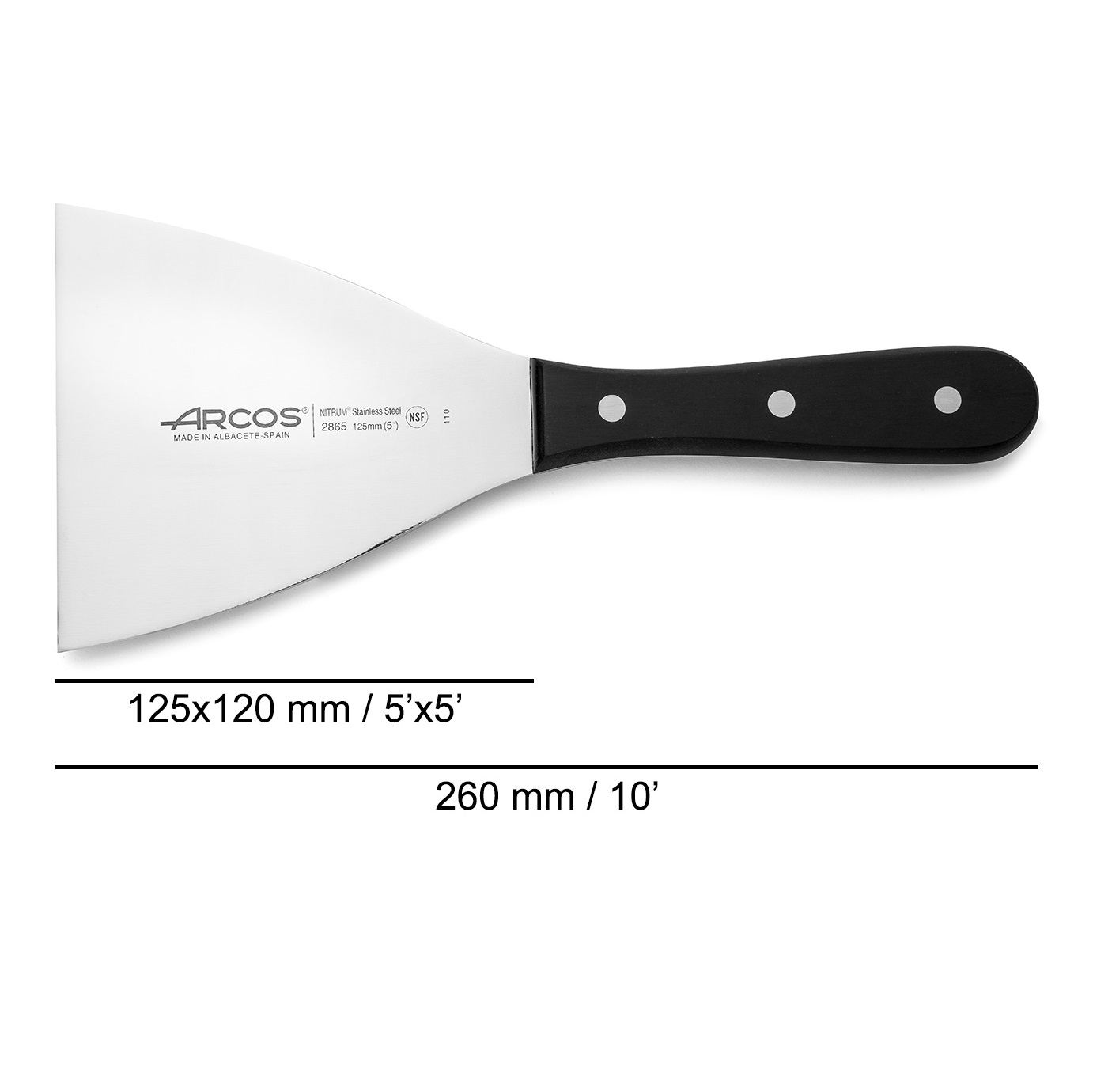 Spatule triangulaire universelle Arcos, en polyoxyméthylène noir, lame de 125 x 120 mm