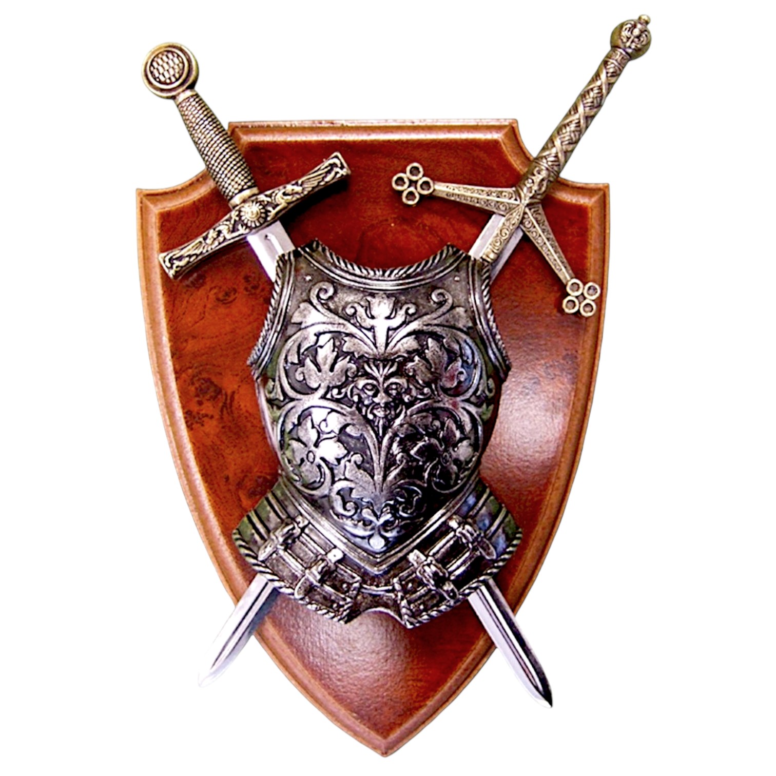 Panoplia con coraza y 2 espadas plata Denix