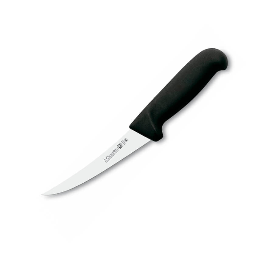 Cuchillo deshuesador curvo con mango negro  y hoja semiflexible d...