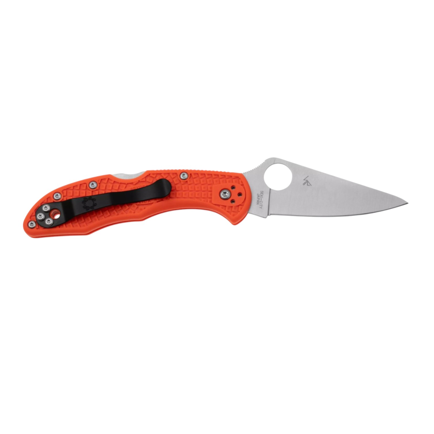 Spyderco Delica 4 C11FPOR, VG10-Messer mit flacher Klinge und orangefarbenem FRN-Griff