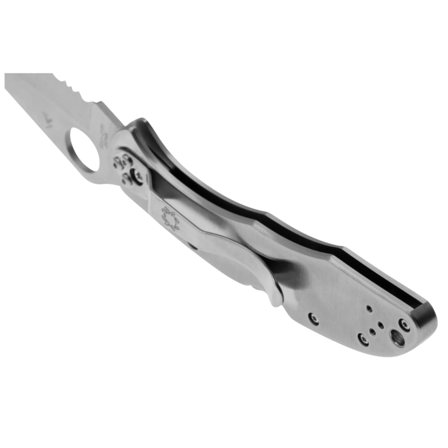 Spyderco Delica 4 C11S lockback knife with stainless steel handle and serrated edge