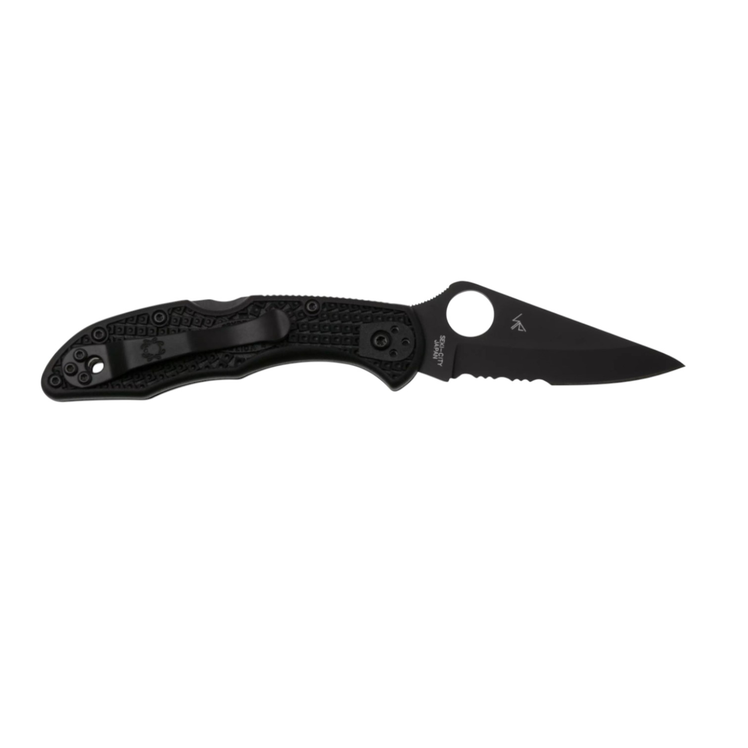 Spyderco Delica 4 C11PSBBK Lockback-Messer mit schwarzem FRN-Griff und schwarzer Klinge mit halbgezahnter Schneide