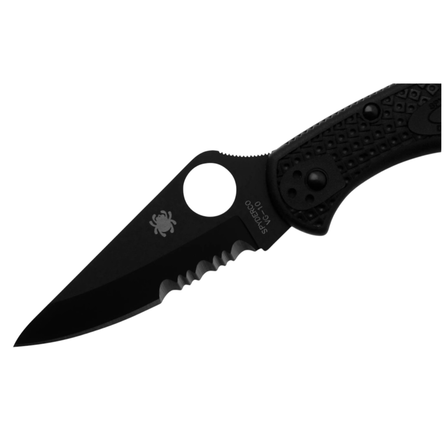 Spyderco Delica 4 C11PSBBK Lockback-Messer mit schwarzem FRN-Griff und schwarzer Klinge mit halbgezahnter Schneide
