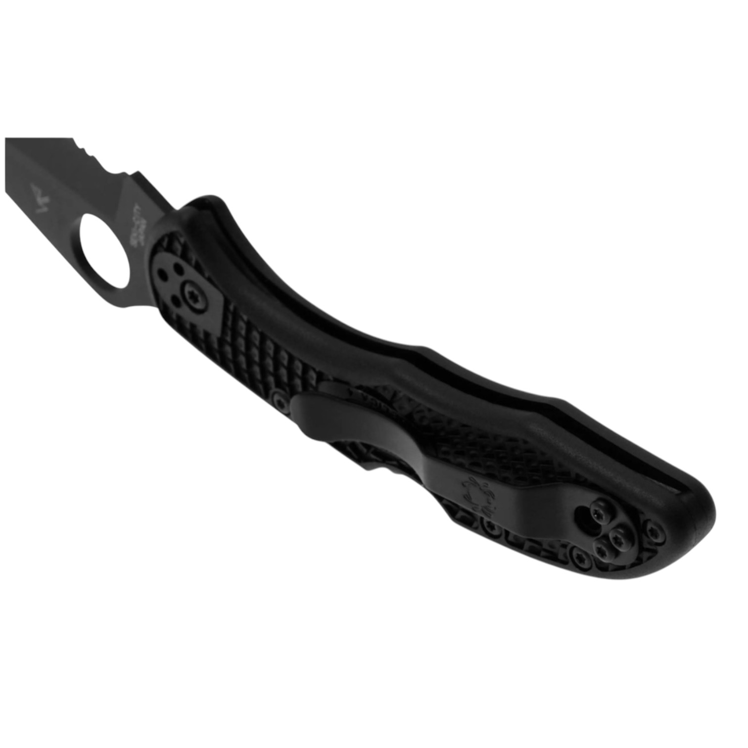 Spyderco Delica 4 C11PSBBK Lockback-Messer mit schwarzem FRN-Griff und schwarzer Klinge mit halbgezahnter Schneide