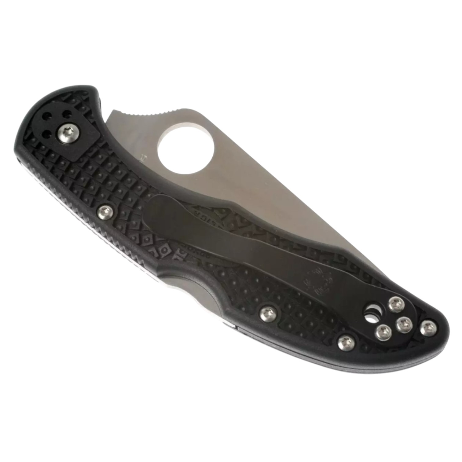 Coltello Spyderco Delica 4 C11PSBK con chiusura a scatto, impugnatura in FRN nera e lama semi-seghettata