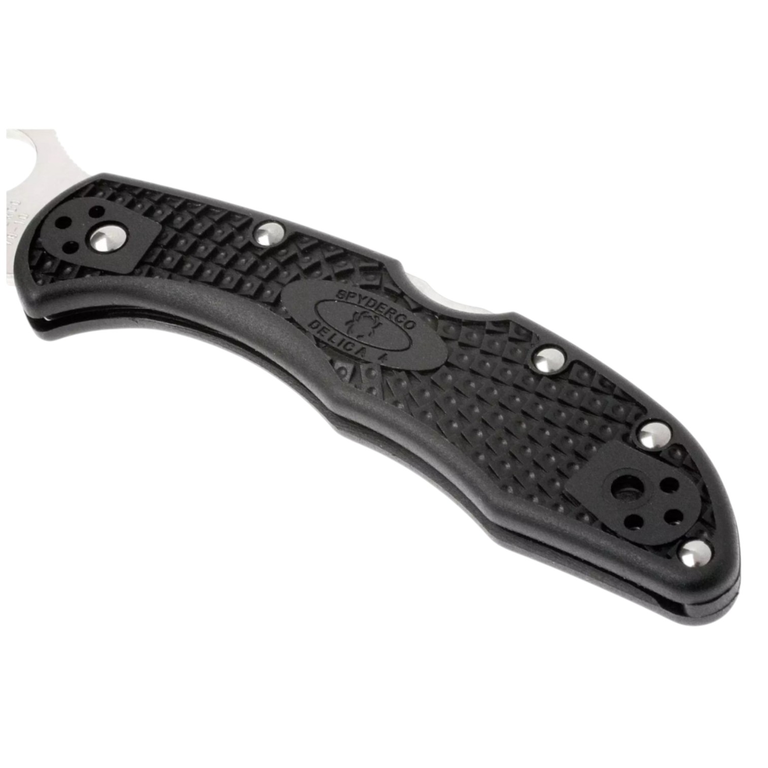 Coltello Spyderco Delica 4 C11PBK con chiusura a scatto, impugnatura in FRN nera e lama nera liscia