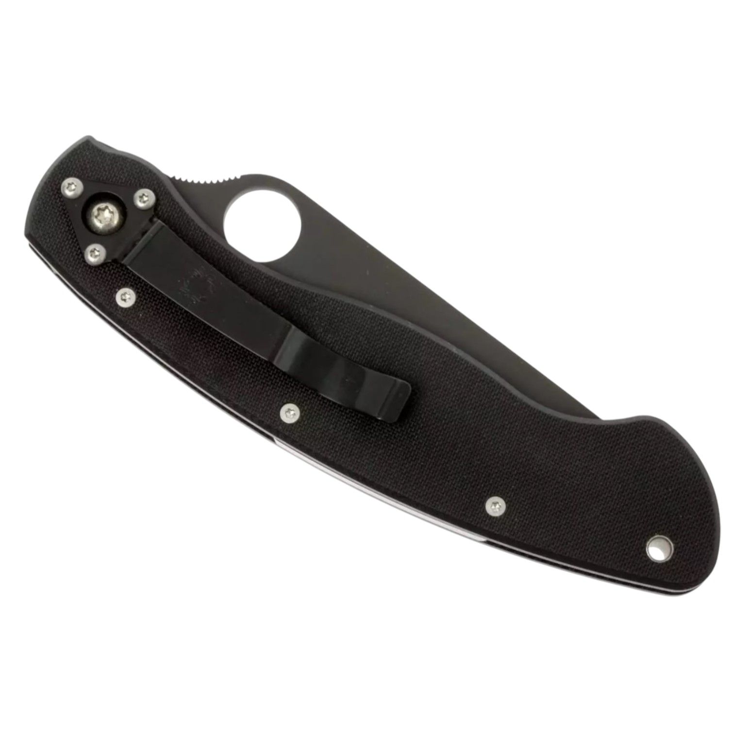Navaja Spyderco Military model C36GPBK con hoja negra de acero CPM-S30V de 10.2 cm con filo plano y mango de G10 negro