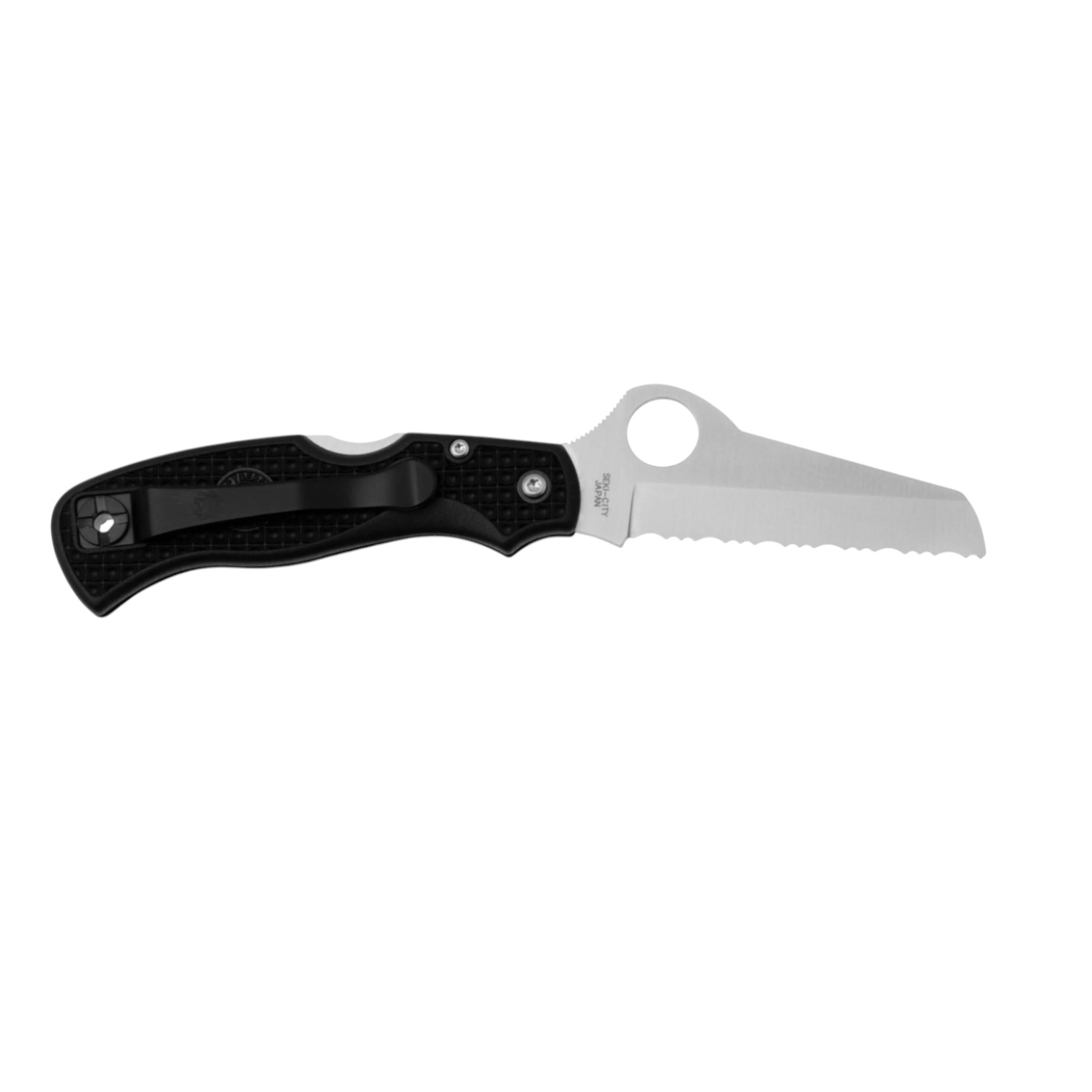 Navaja  Spyderco Rescue Black C45SBK con hoja de VG10 dentada 79 mm y mango de FRN negro