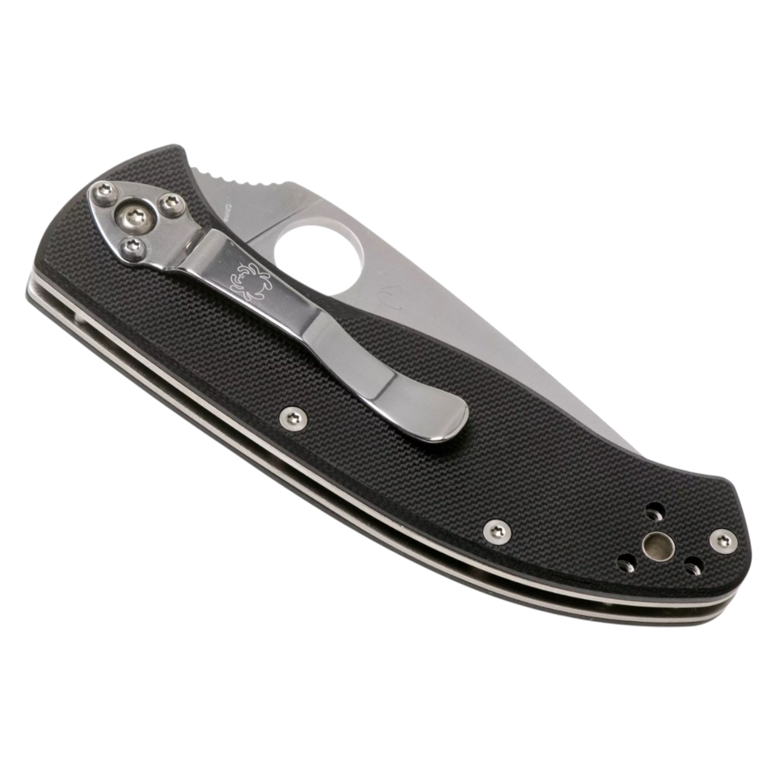 Couteau Spyderco Tenacious C122GP à lame plate, manche en G10 noir et clip multiposition