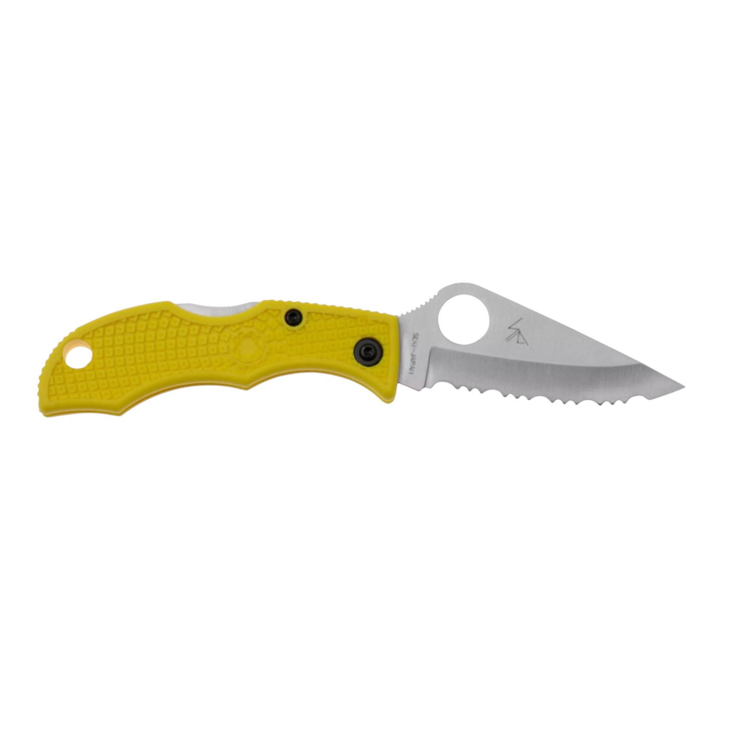 Canivete Spyderco Ladybug 3 Salt lightweight em aço LYLS3 com lâmina serrilhada em aço H1 e cabo em FRN amarelo.