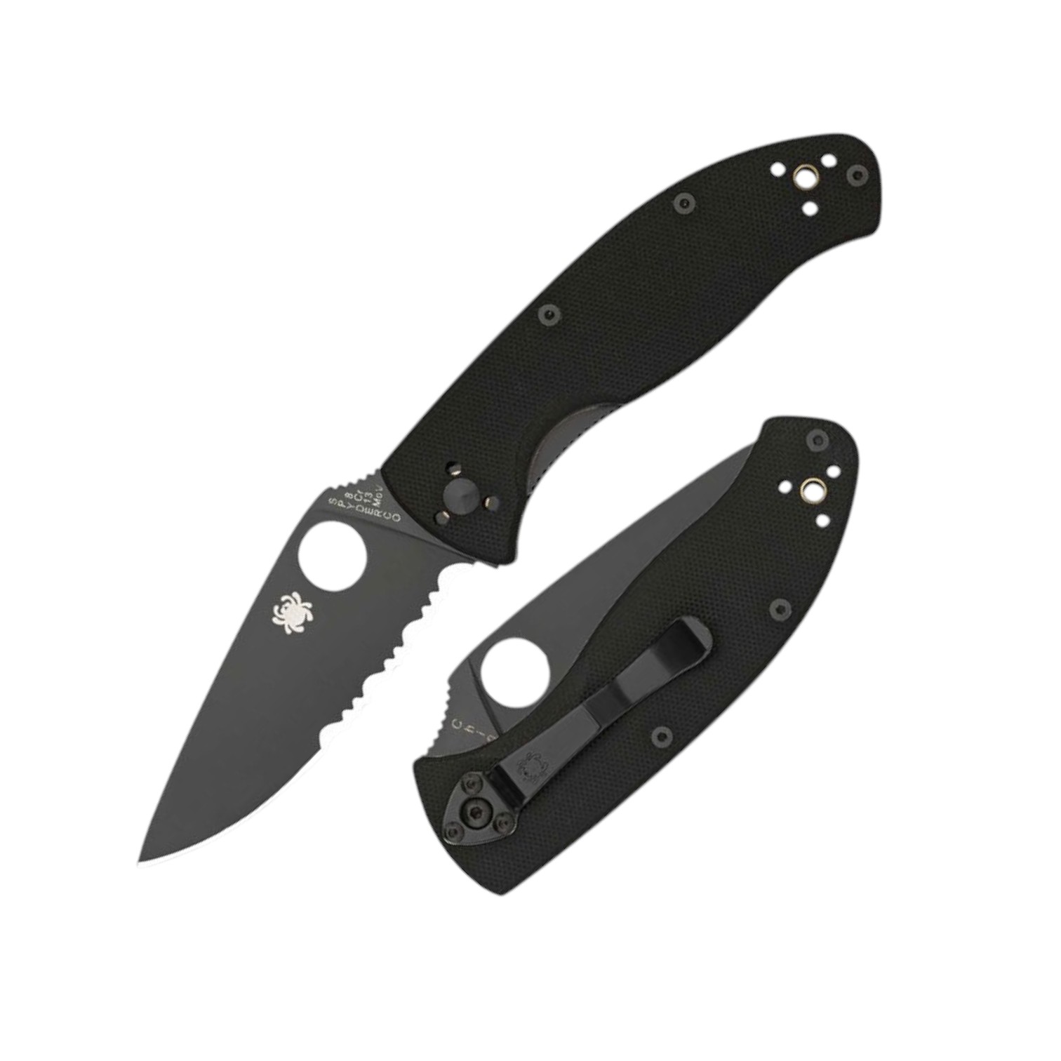 Spyderco Tenacious Black Blade mit schwarzer, halbgezahnter Kling...