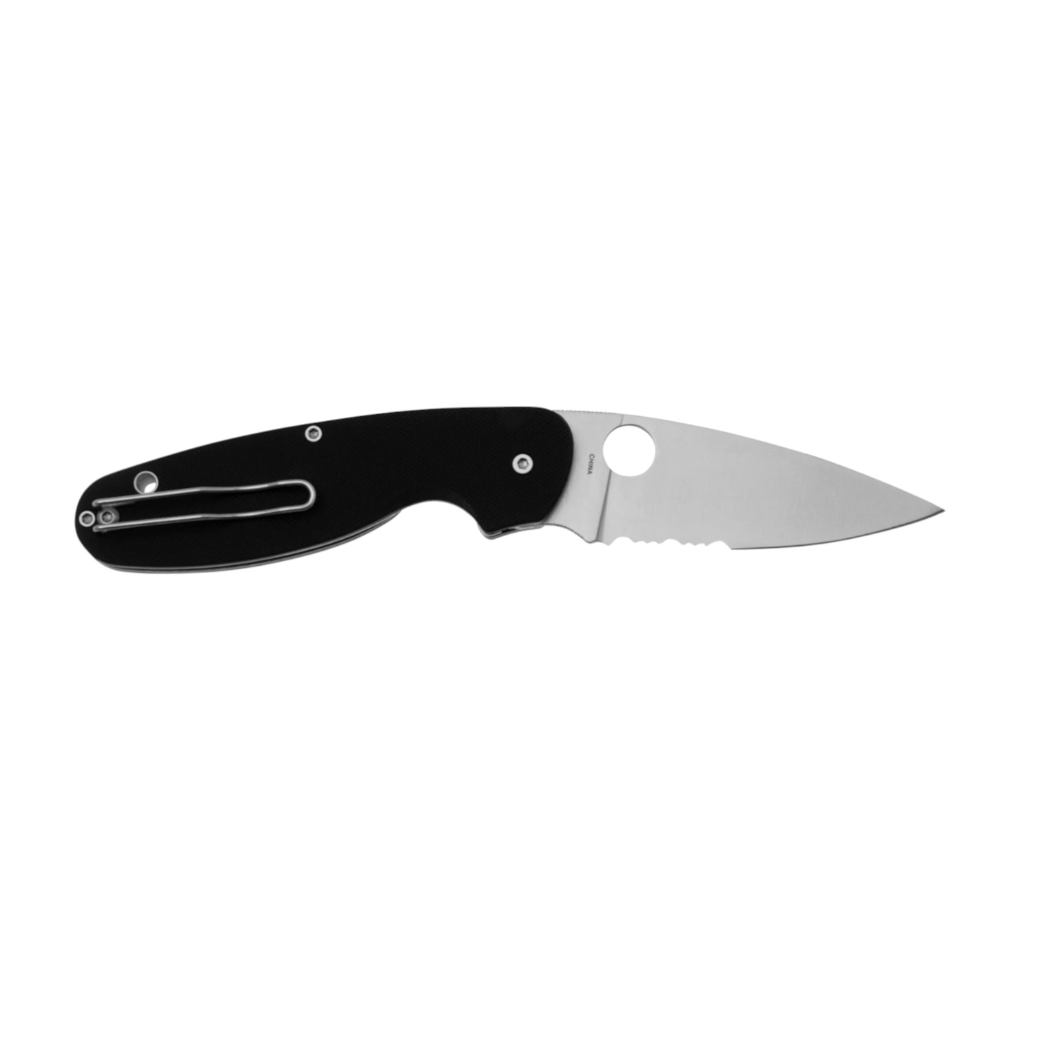 Canivete Spyderco Emphasis C245GP, com lâmina reta, cabo em G10 preto e clip.