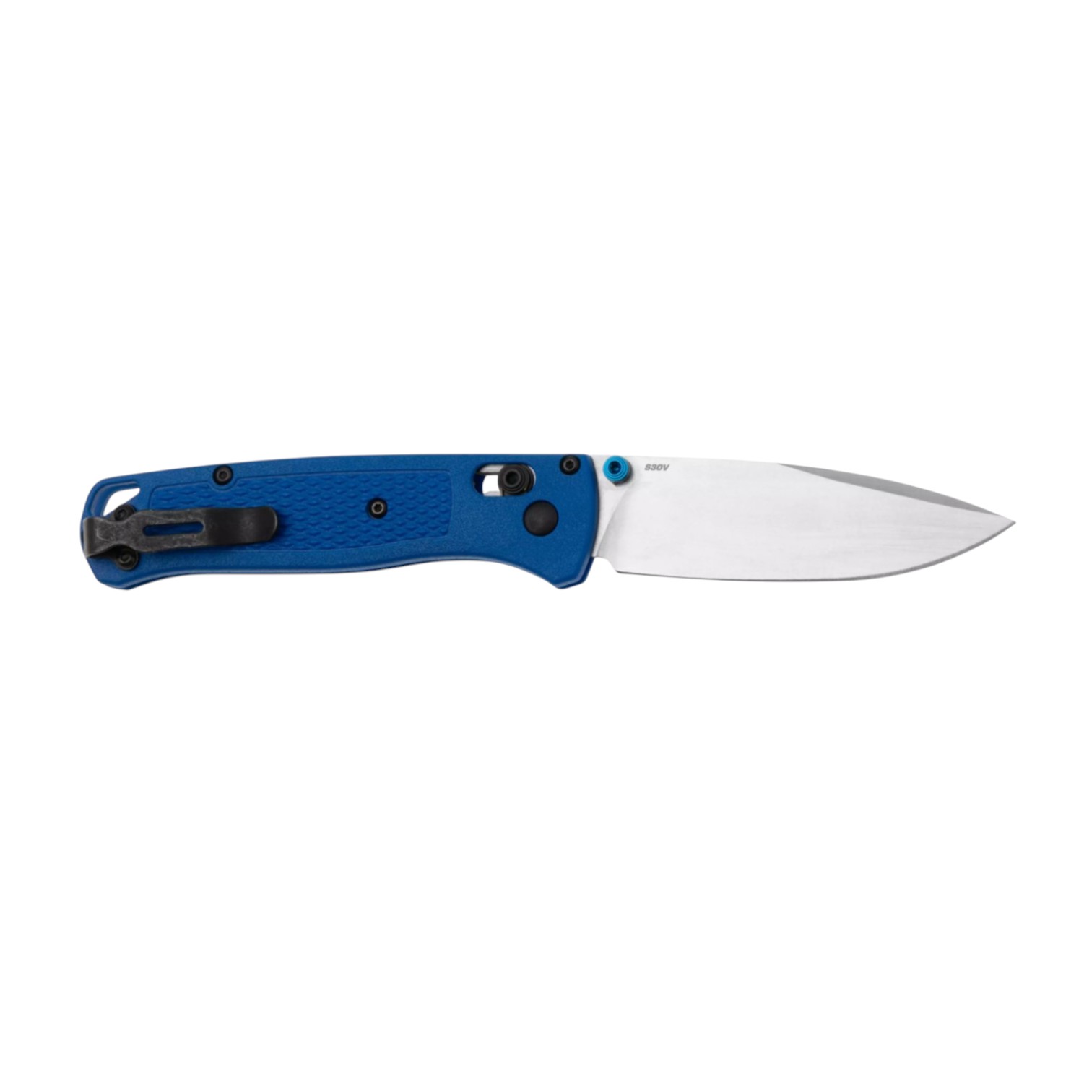 Navaja Benchmade bugout con mango grivory azul y hoja CPM S30V stonewashed de 8.2 cm