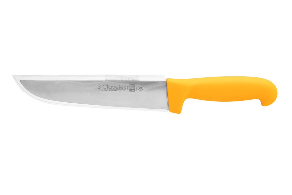 Cuchillo carnicero amarillo con hoja de 18 cm y mango de polipropileno