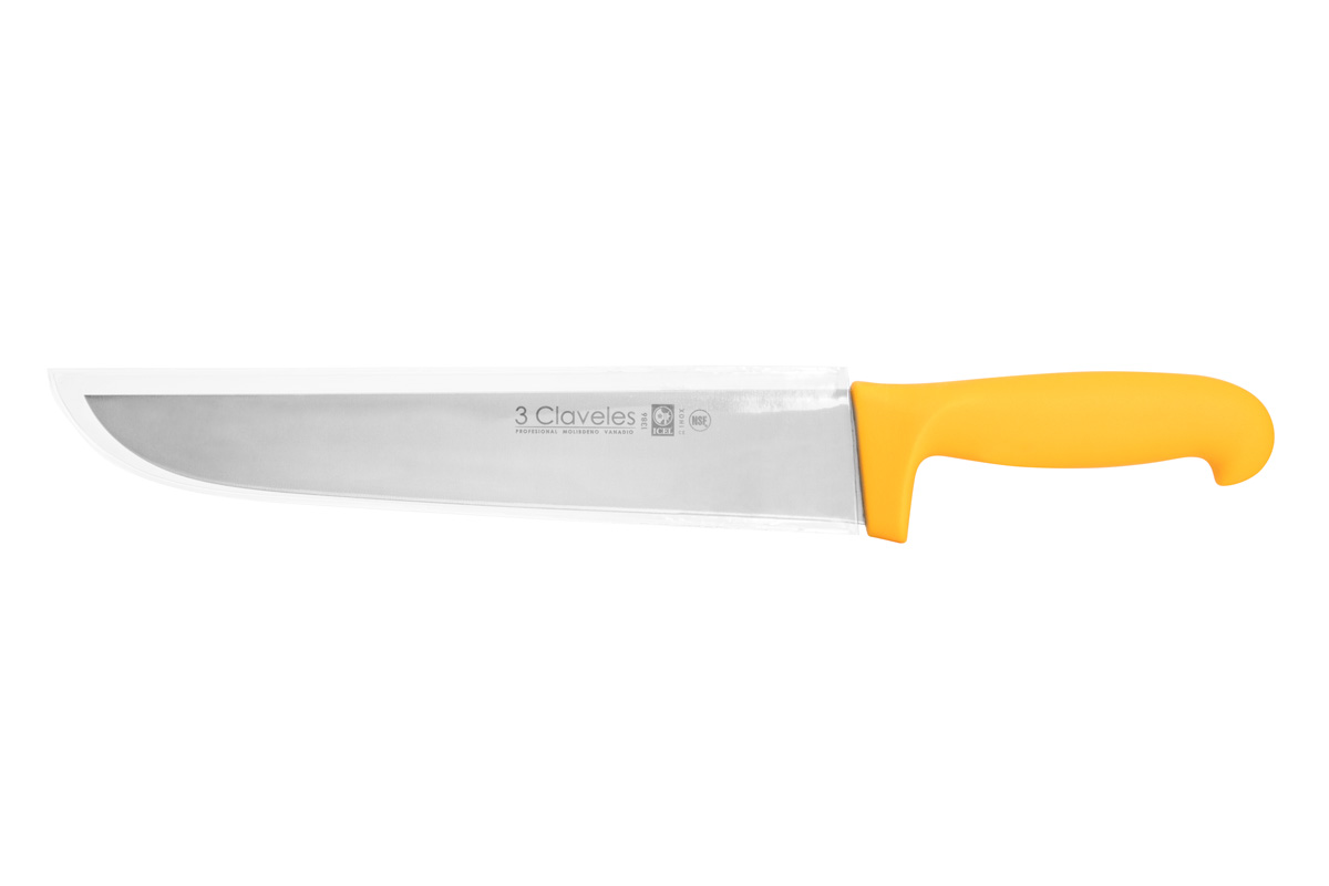 Cuchillo carnicero amarillo con hoja de 25 cm y mango de polipropileno