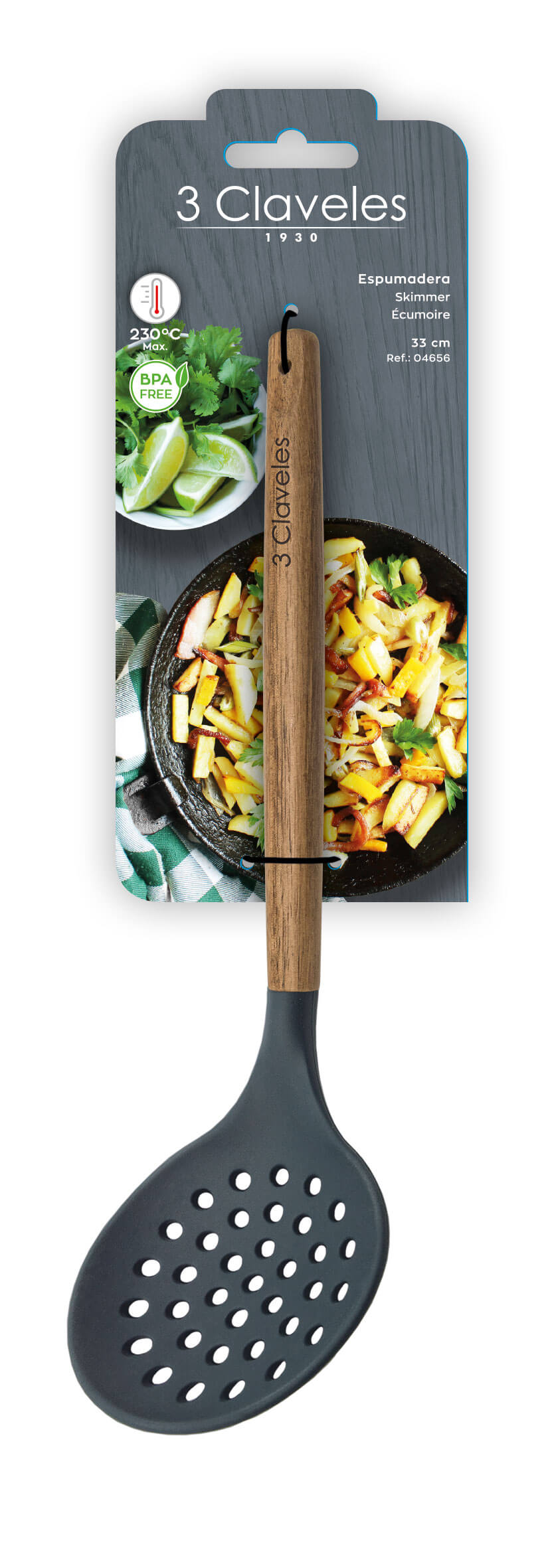 Écumoire en silicone et bois de hêtre, sans BPA, 3 Claveles