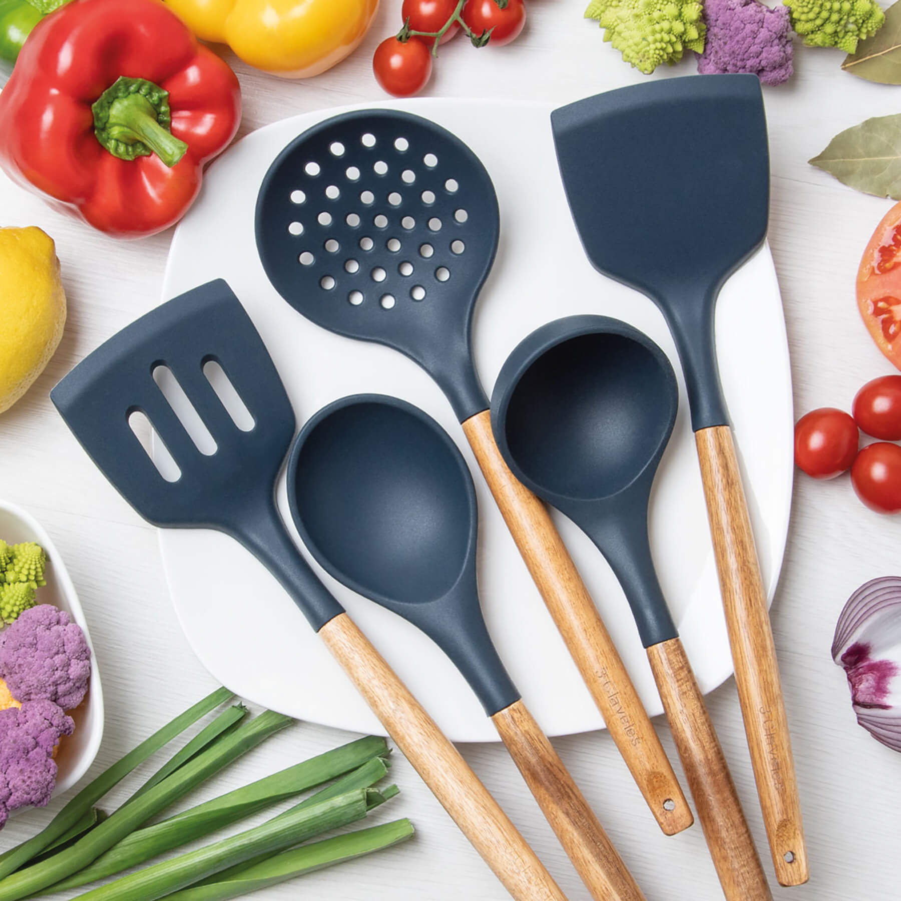 Cazo de cocina de silicona y madera de haya BPA Free 3 Claveles