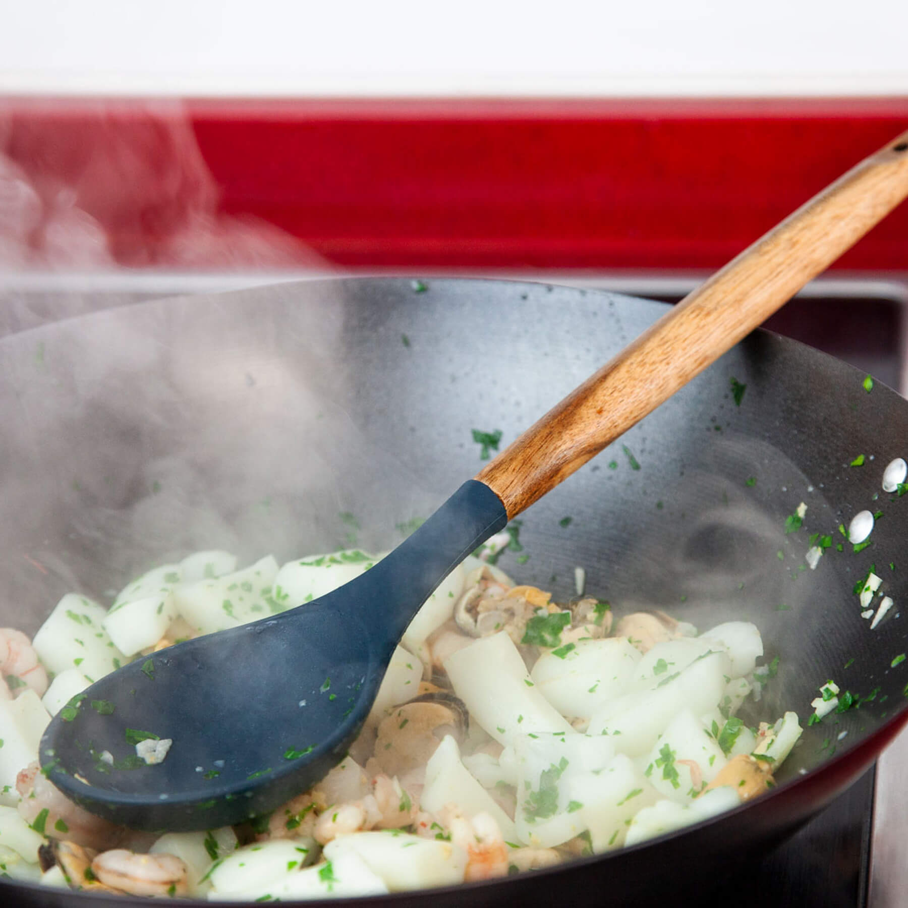 Cuillère de service 3 Claveles en silicone et bois de hêtre, sans BPA