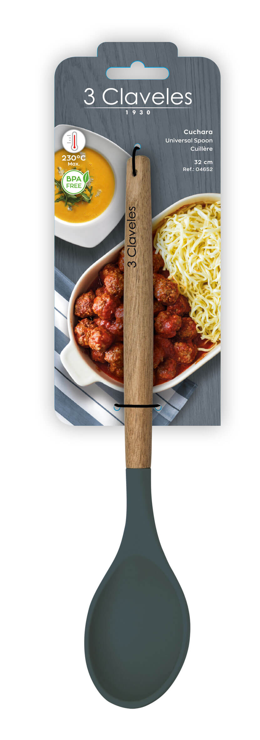 Cuillère de service 3 Claveles en silicone et bois de hêtre, sans BPA