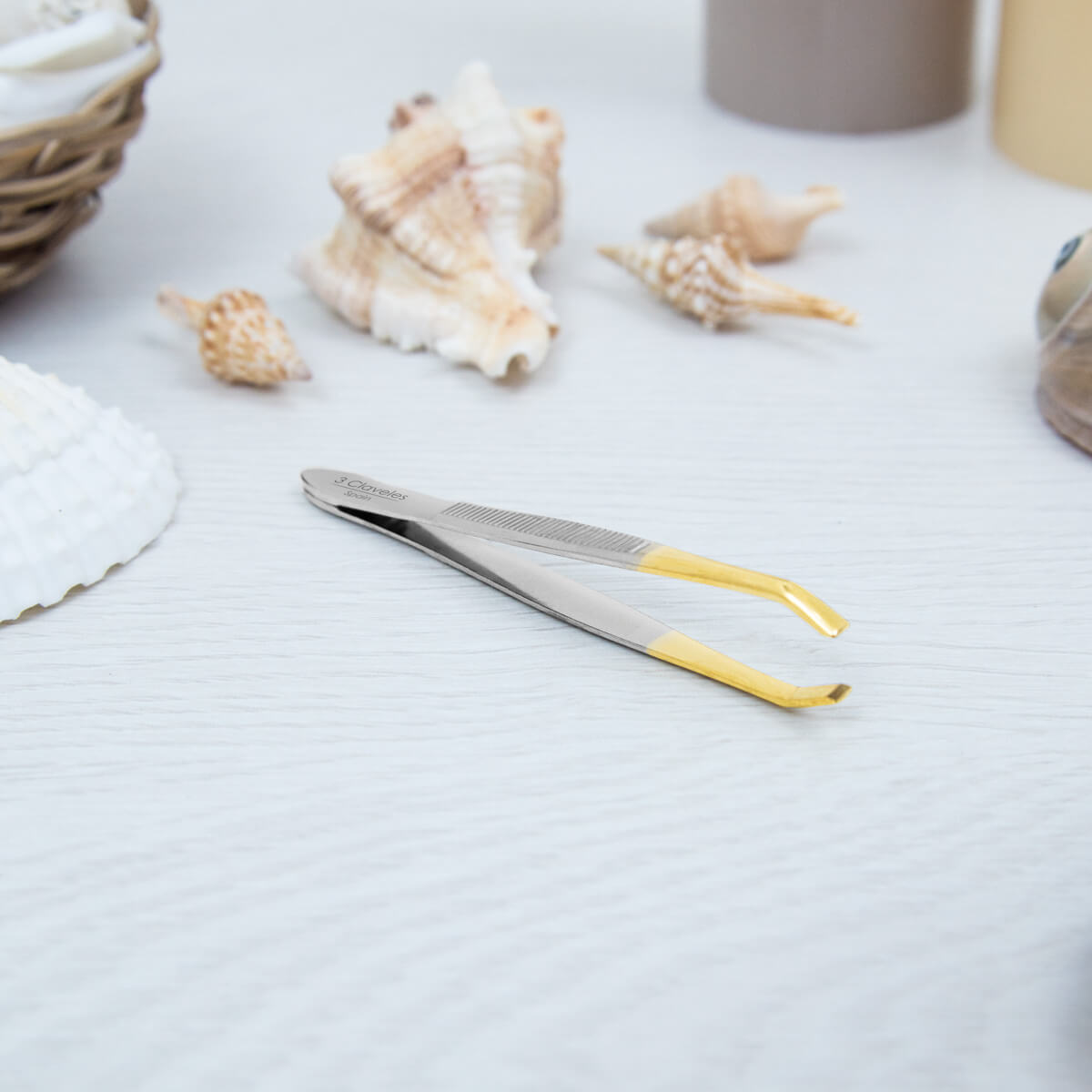 3Claveles Pinzette in acciaio al carbonio a forma di granchio con punte dorate, confezione blister