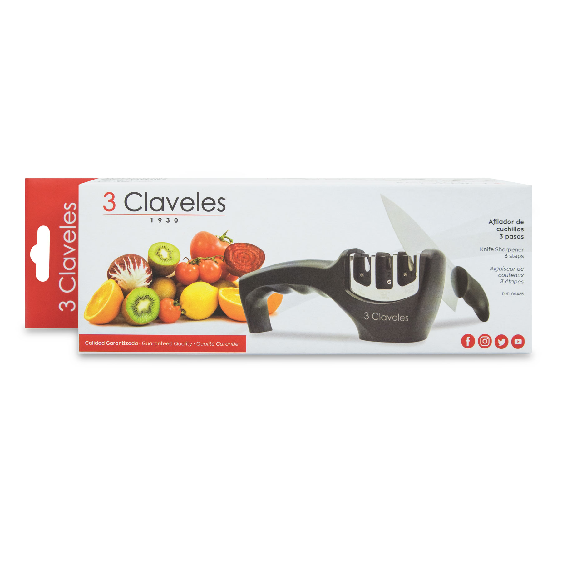 Afilador de cuchillos diamante, carburo de tungsteno y cerámica 3 Claveles