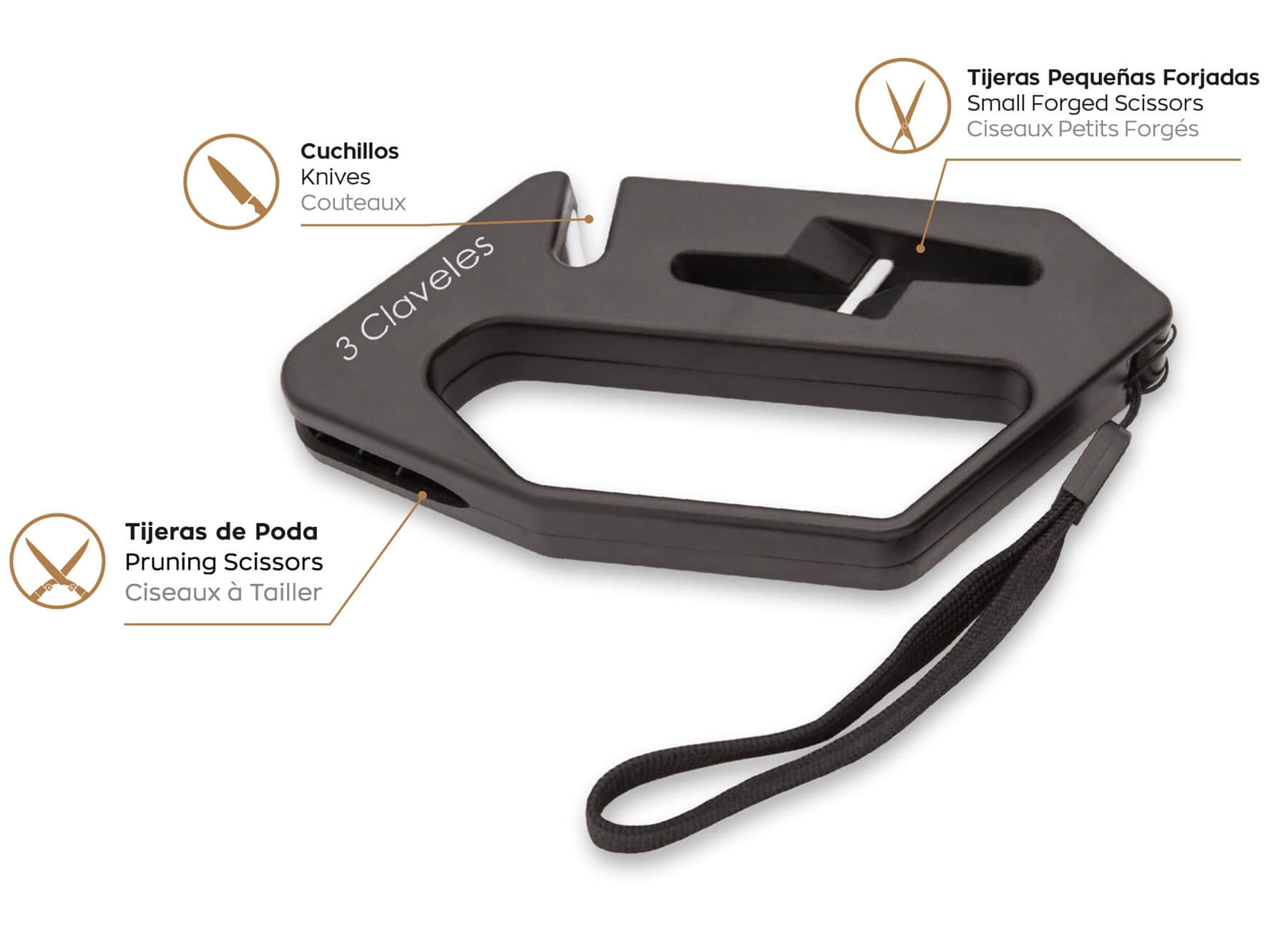 Afilador de cuchillos y tijeras forjadas o tijeras de poda 3 Claveles