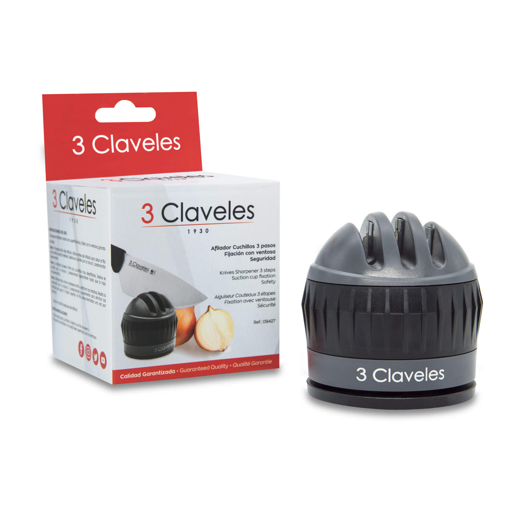 Afilador de cuchillos diamante, carburo de tungsteno y cerámica con fijación de ventosa 3Claveles