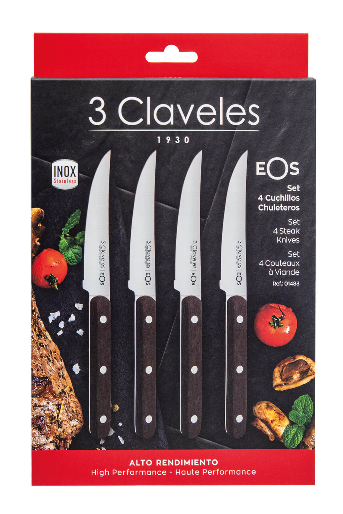 Coffret de 4 couteaux à steak EOS 3 Claveles avec manche en bois wengé