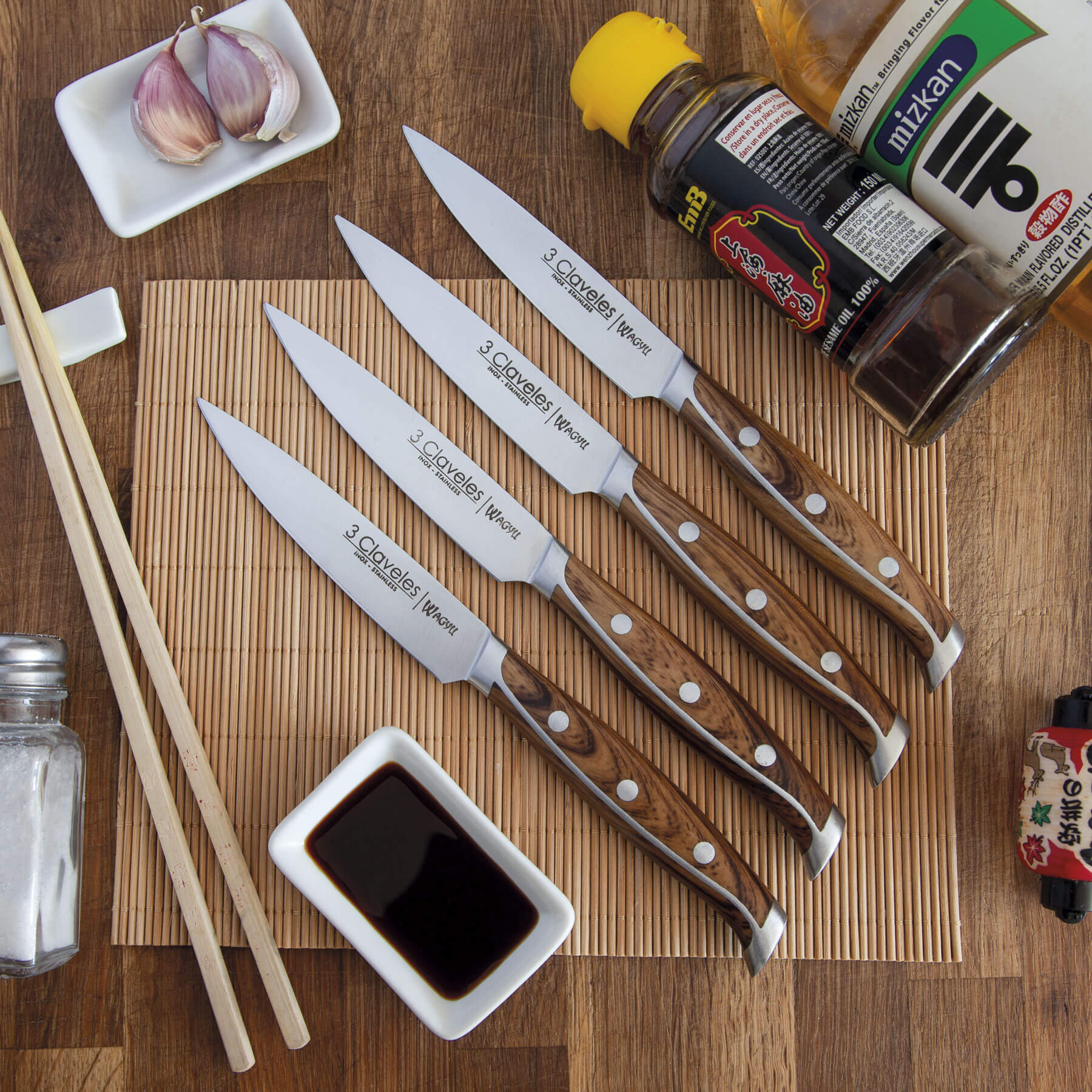 Conjunto de 4 facas para bife Wagyu 3 Claveles com cabos em ABS