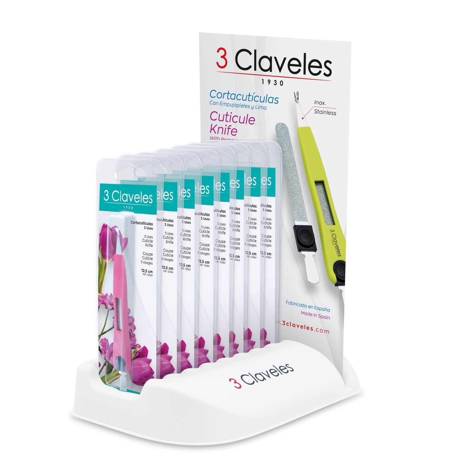 Corta Cutículas con lima de colores Expositor 24 unidades 3 Clave...