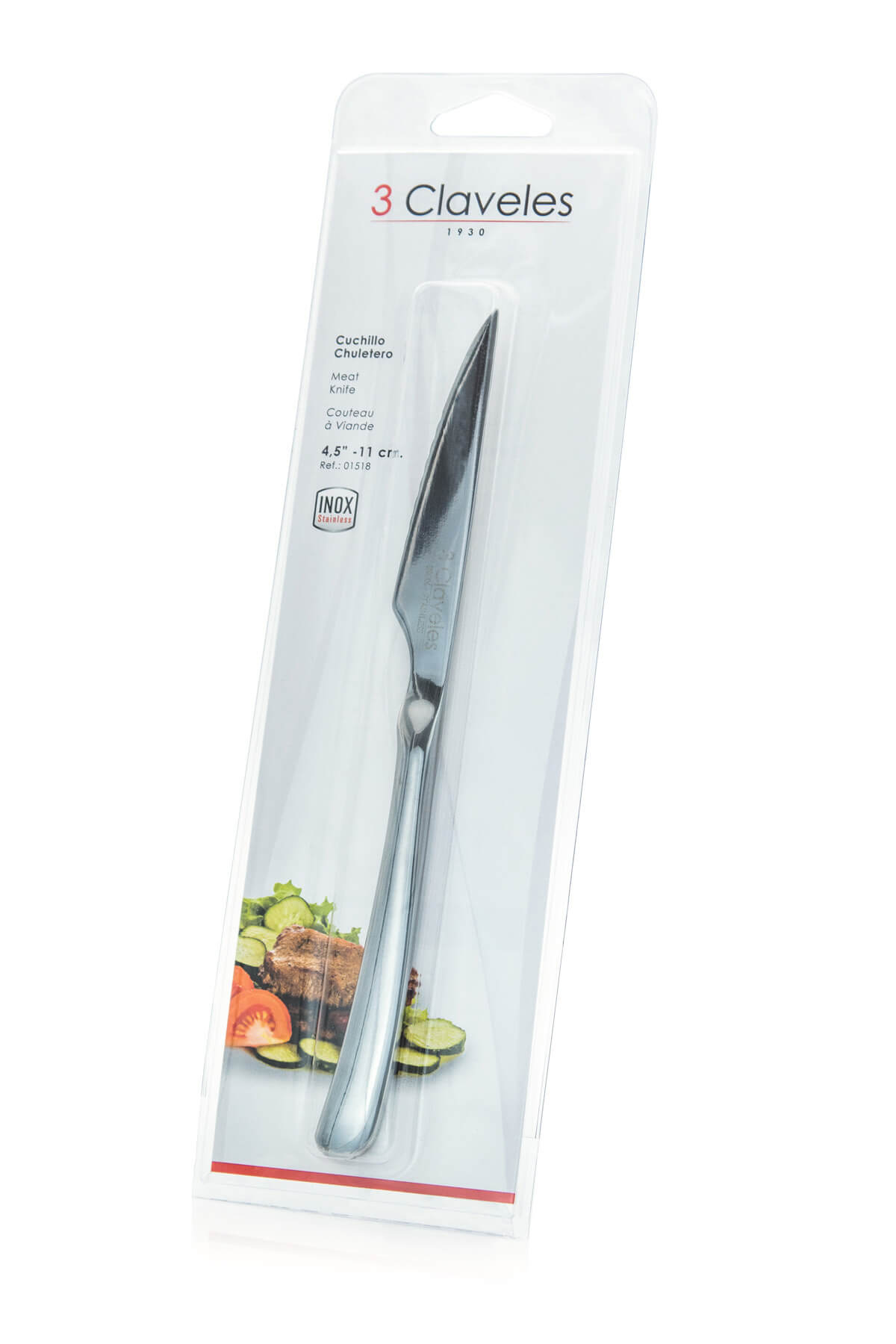 Coltello da bistecca seghettato 11 cm monoblocco 3 Claveles blister