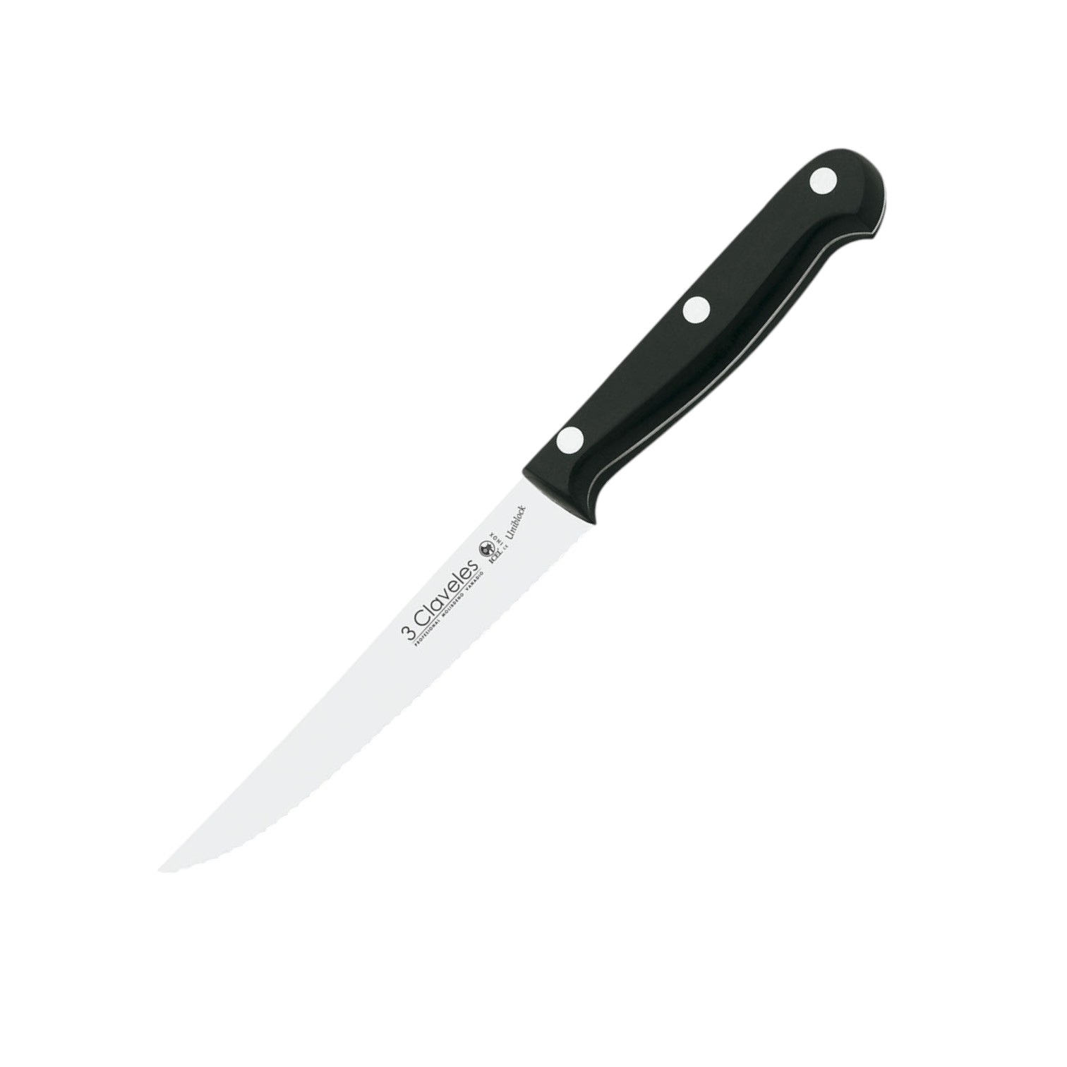 Cuchillo chuletero 12 cm uniblock con mango de pom negro filo den...